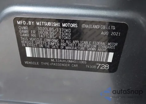 2021 Mitsubishi Mirage Carbonite Edition/Es/Le from USA, damaged, VIN ML32AUHJ9MH011065